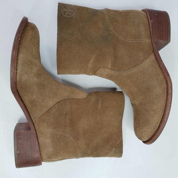 Tory Burch Womens Green Brown Suede Block Heel Ankle Boots Booties Size 7 - Picture 4 of 11